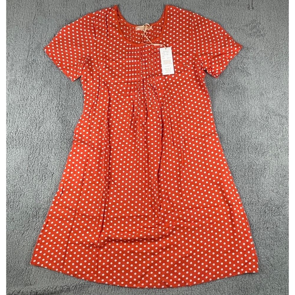 La Cera Women's Large Red White Short Sleeve Shift Polka Dot 100% Rayon Dress